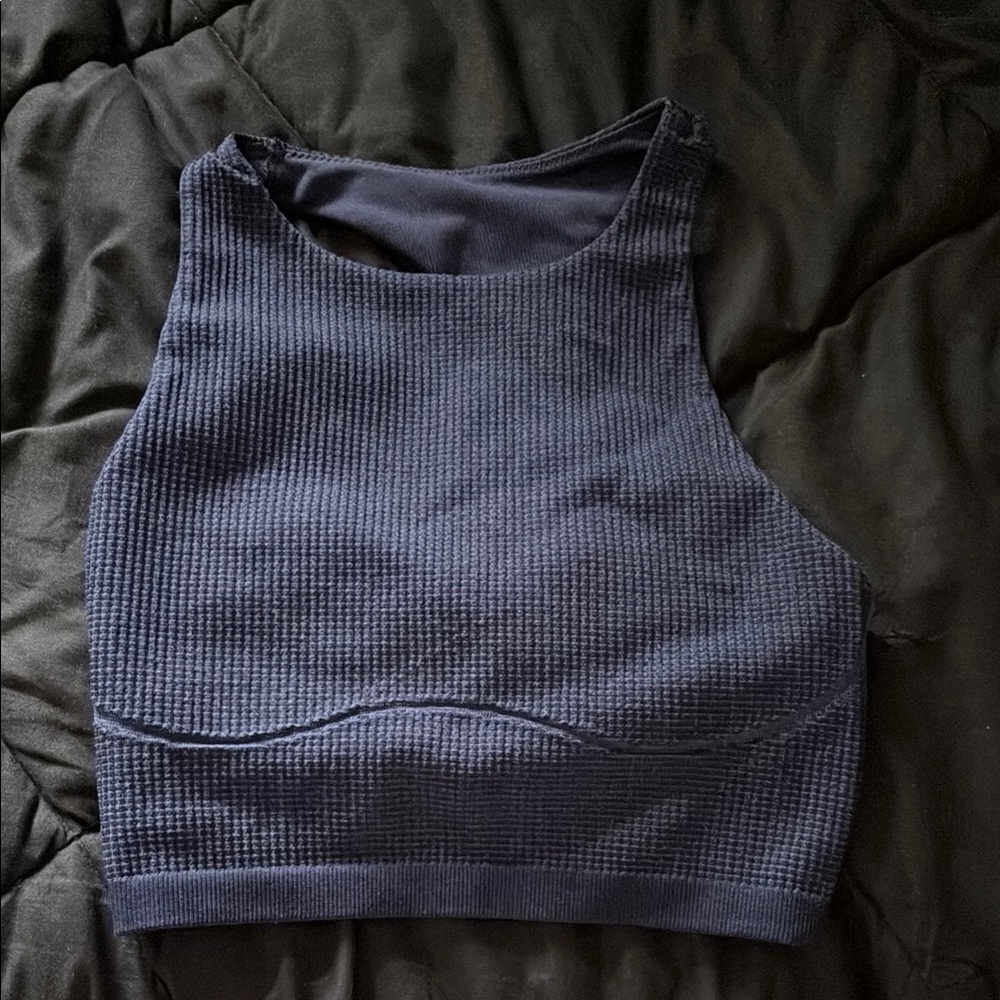 Stylish Navy Blue Textured Crop Top